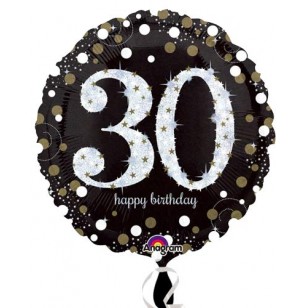 Black & Gold Sparkle 30th Birthday Balloon